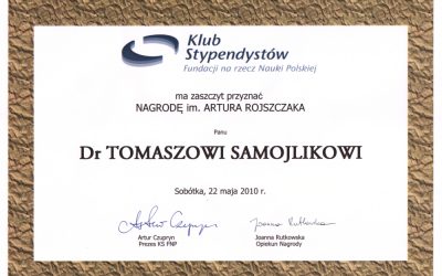 Artura Rojszczak’s Award for Dr. Tomasz Samojlik!